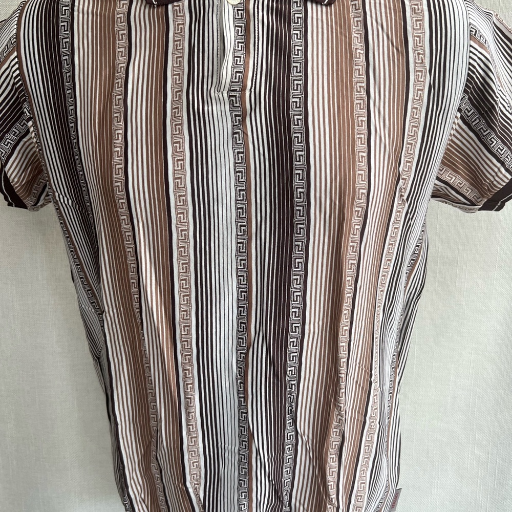 Casual Versace Classic Shirt in Brown and Tan with Textured Stripes